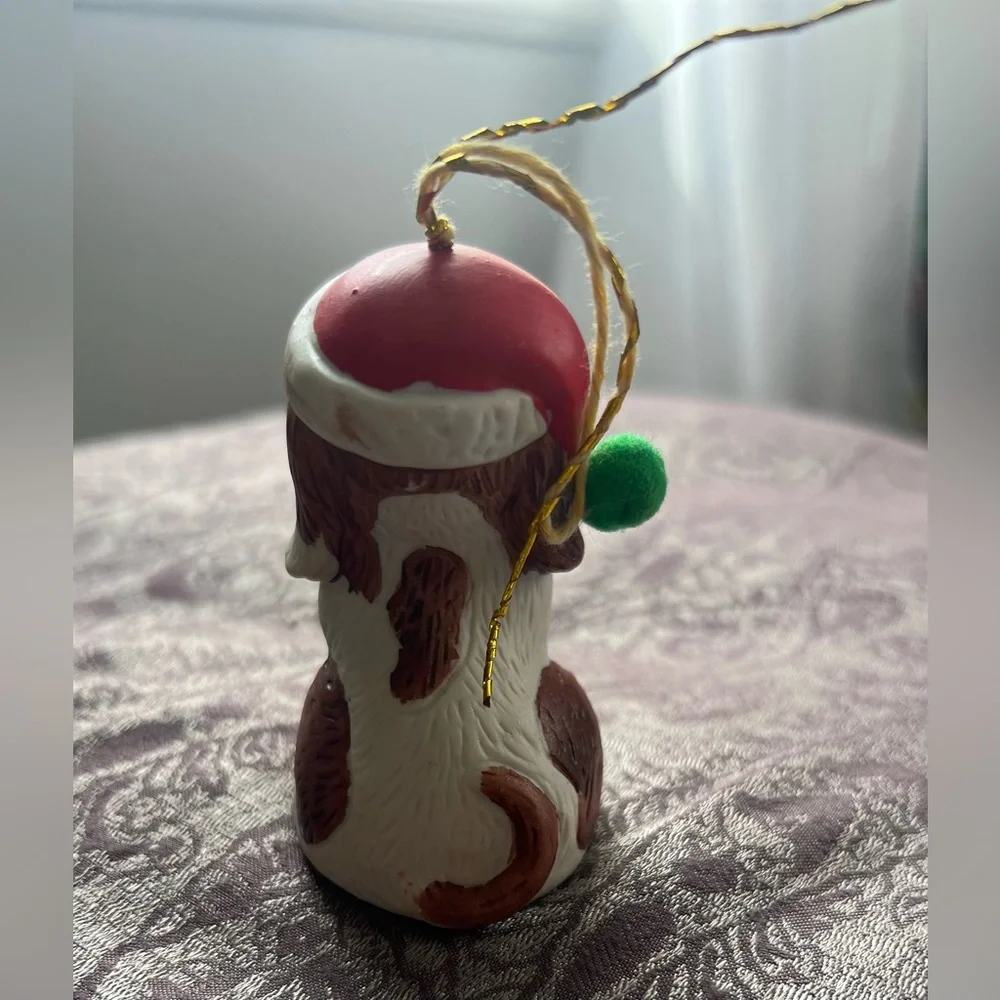 Holly Bells Figurine Puppy Dog Bell Christmas Ornament porcelain Giftco Vintage